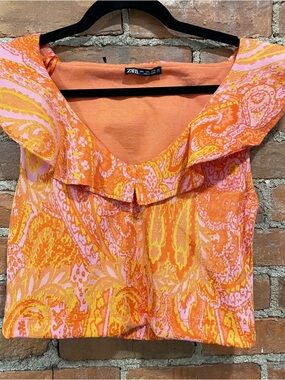 Zara Pink and Orange Ruffle-Neck Camisole